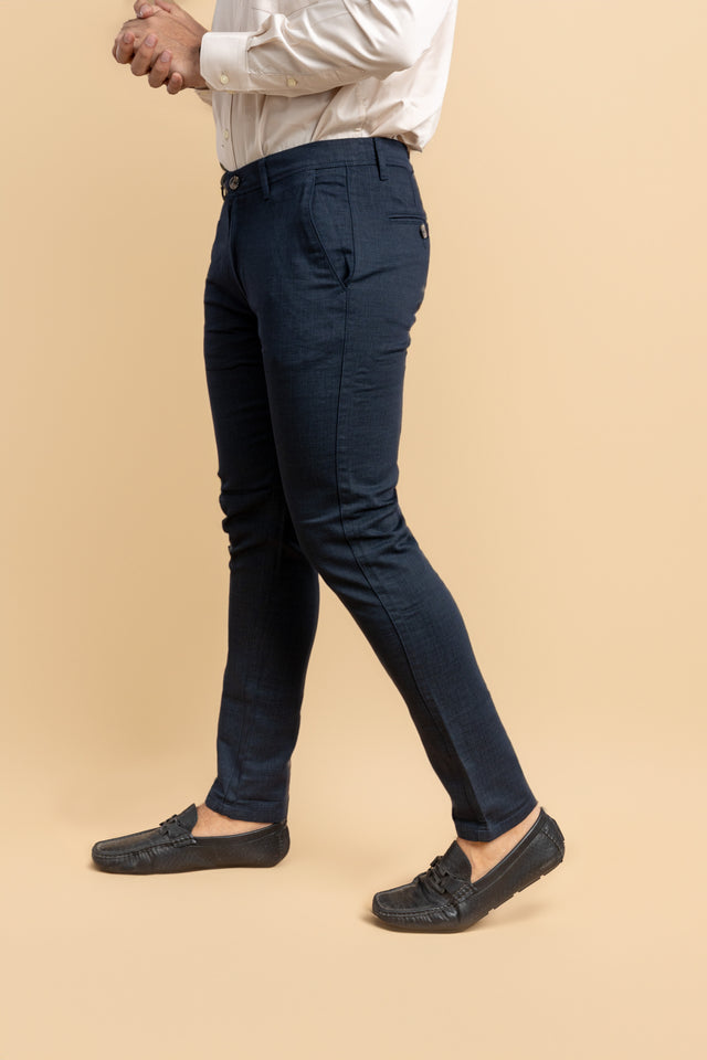 Navy Blue Classic Slim Fit Solid Trousers