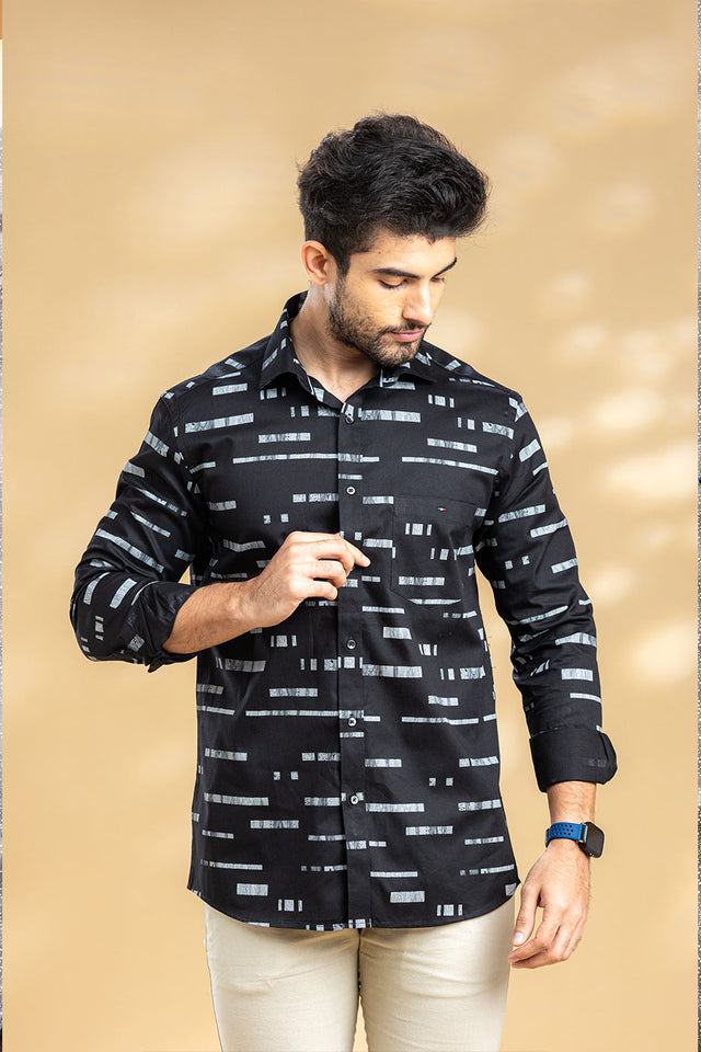 Abstract Black Cotton Printed Shirt